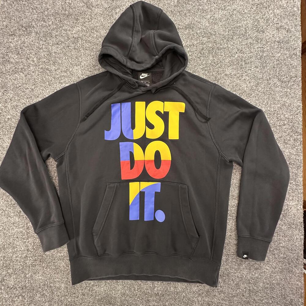 Nike Just Do It Black Hoodie Sweatshirt Graphic Fleece Mens Medium M 272